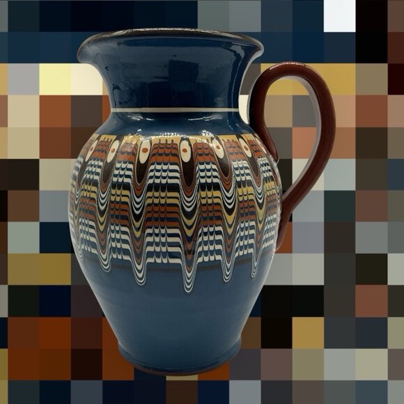 Bulgarian Troyan Pottery Pitcher or Jug w/Peacock Eye Pattern Red Ware Drinkware - Picture 3 of 16